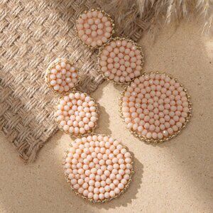 Apricot Bohemian Geometric Beaded Round Drop Earrings